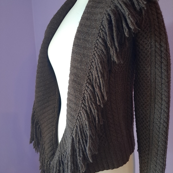 RALPH LAUREN Brown Fringe Wool/Cashmere Handknit Sweater - Picture 5 of 7